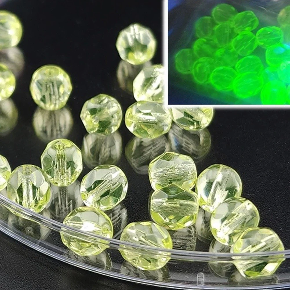 25pcs Vaseline Uranium 6MM Glass‎ Beads UV Light Reactive Firepolish Czech Glass